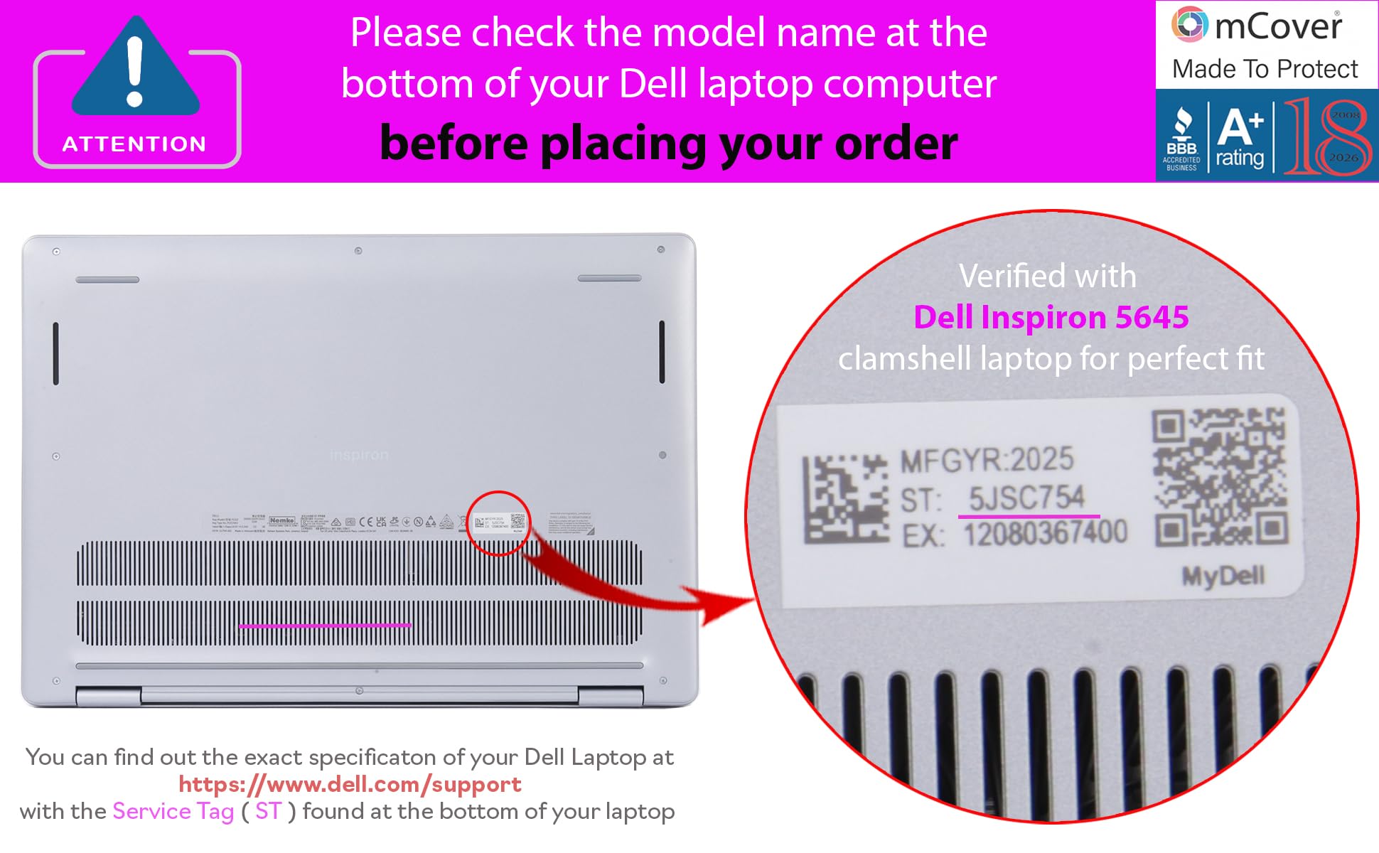mCover Funda solo compatible con laptop Dell Inspiron 16 5640 5645 Series Clamshell Windows de 16 pulgadas 2024~2025 (no es compatible con ningún otro modelo Dell), transparente