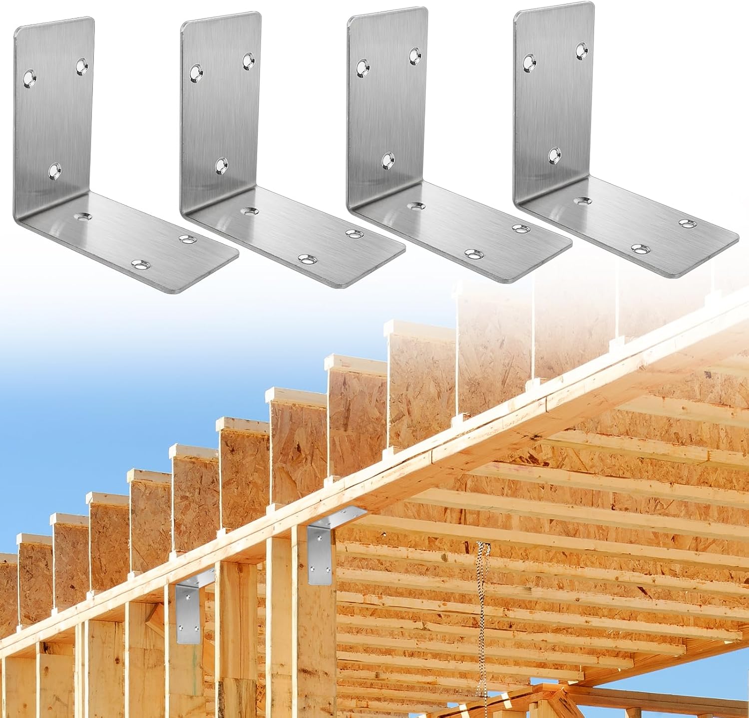 Acrux7 20 PCS L Bracket Heavy Duty Corner Brackets, 3.3x3.3x1.9 Inch Stainless Steel Corner Braces, Metal 90 Degree Angle Bracket with Screws for Wood Beams Framing Fence Shelves Furniture Wall
