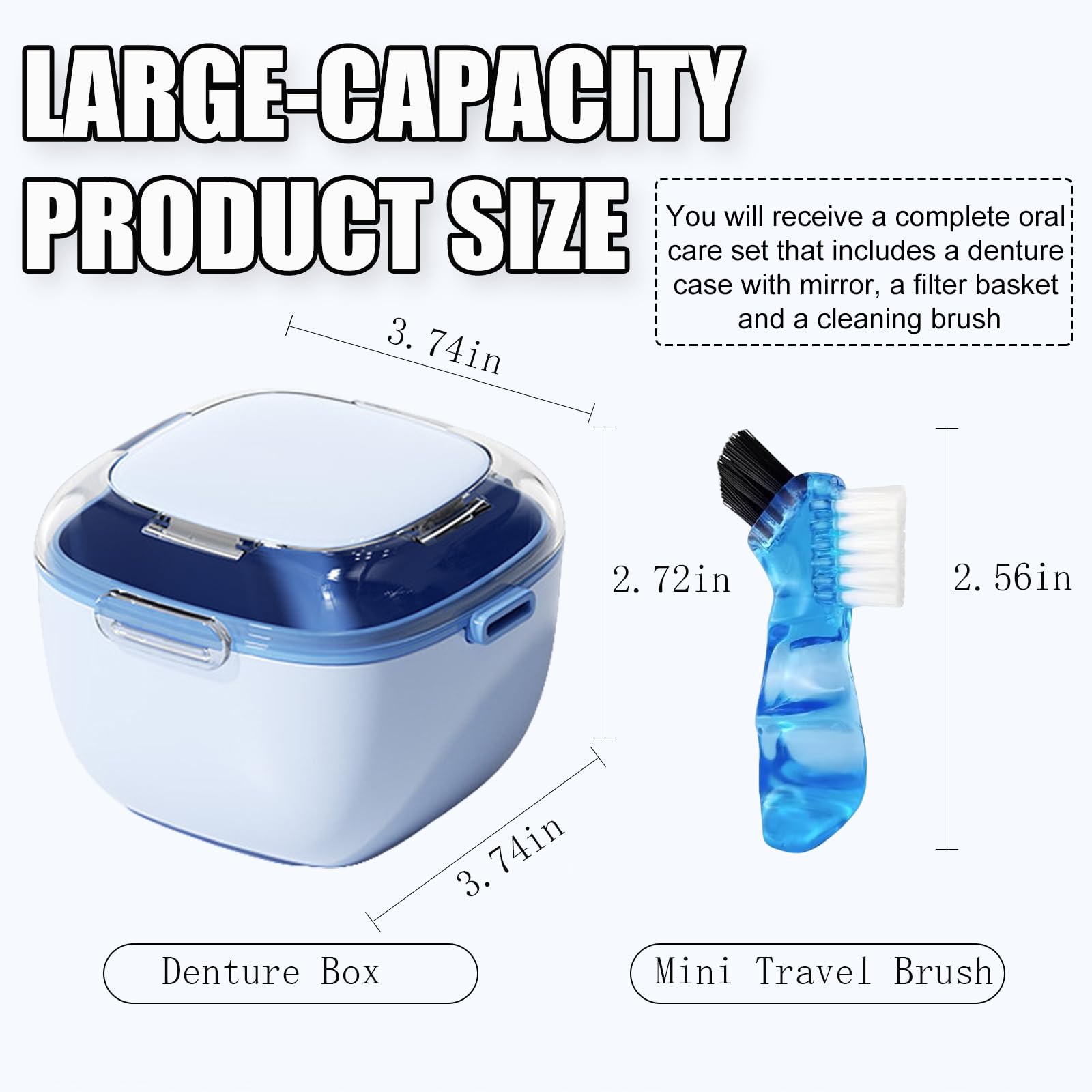 Denture Case, Retainer Cleaning Box, Large Capacity Denture Container Cup