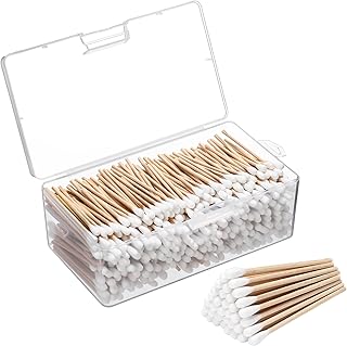 Norme 500 Pcs 3 Inch Gun Cleaning Swabs Long Cotton Swabs in Storage Box Long Round Tip with Wooden Handle Buds for Makeup Baby Pet Care
