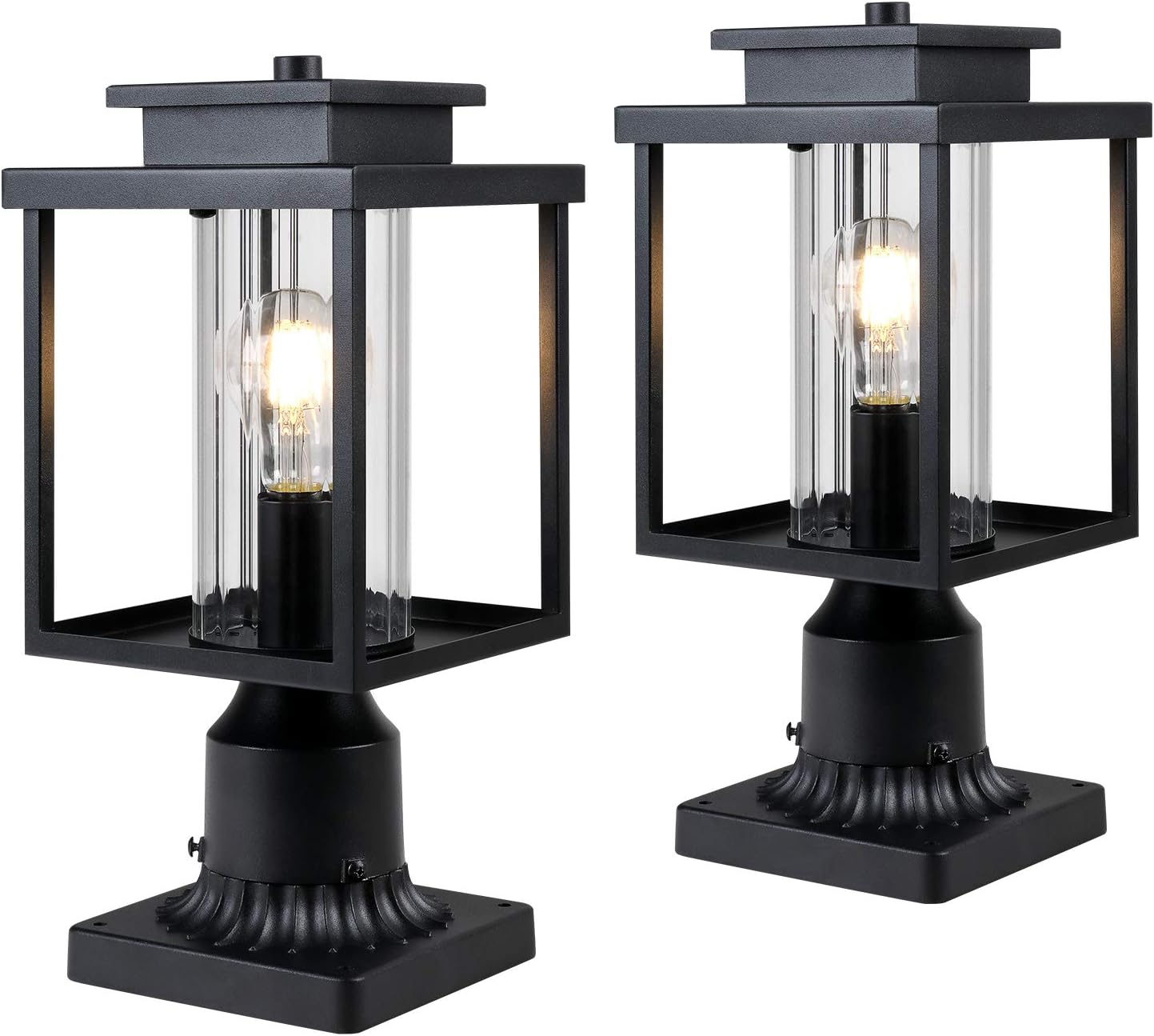 Black Friday - 50% OFF Osimir Outdoor Post Light 2 Pack, 1-Light Exterior Post Lantern with Pier Mount Base, Lamp Post Light Fixture in Black Finish with Cylinder Glass, 6.7W x 15H, 2353/1G-2PK