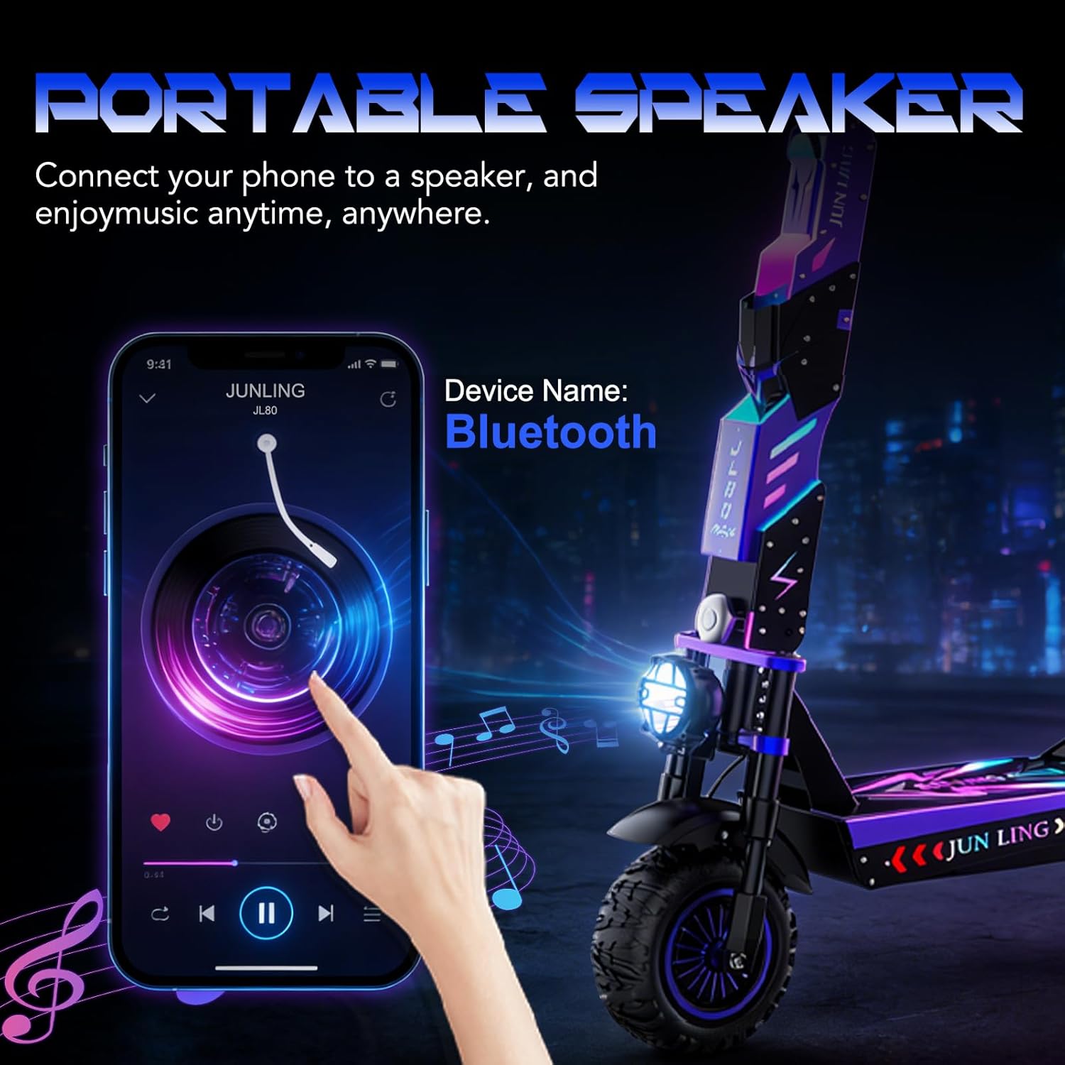 JL80 Electric Scooter for Adults, 6000W Dual Motor, 40 Mph Top Speed, 52 Miles Max Range, 60V/30AH Battery, Dual Suspension Hydraulic Braking System, Foldable e-Scooter with Speaker