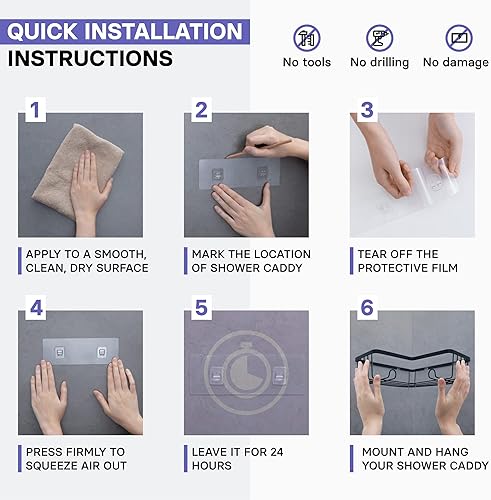 Miniatura 5 de KINCMAX Paquete de 4 adhesivos de pared resistentes al agua, resistentes al agua, sin uñas, almohadilla adhesiva transparente sin rastro, adhesivos