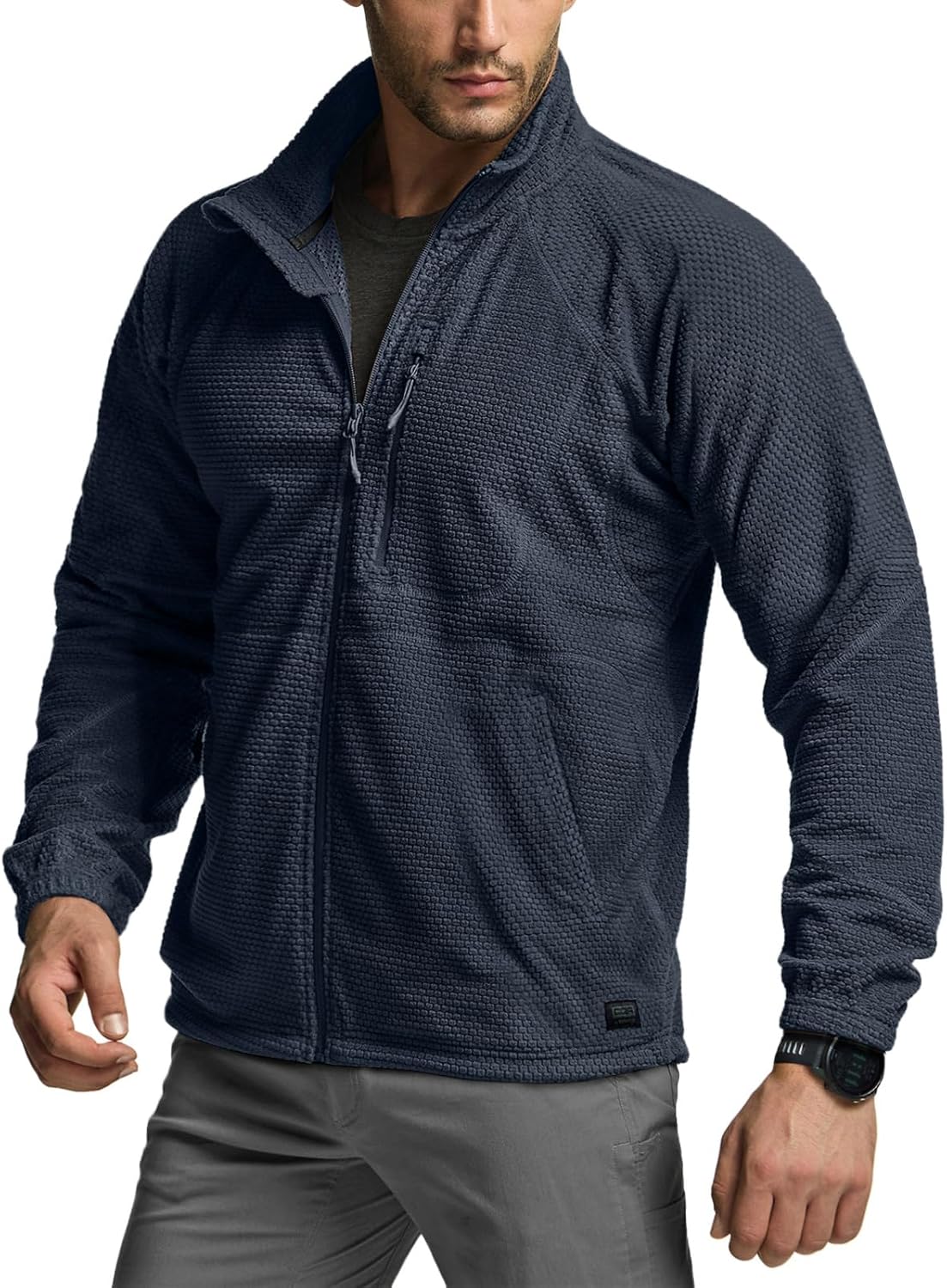 CQR Men's Full-Zip Tactical Jacket, Soft Warm Military Winter Fleece Jackets, Outdoor Coats with Zipper Pockets