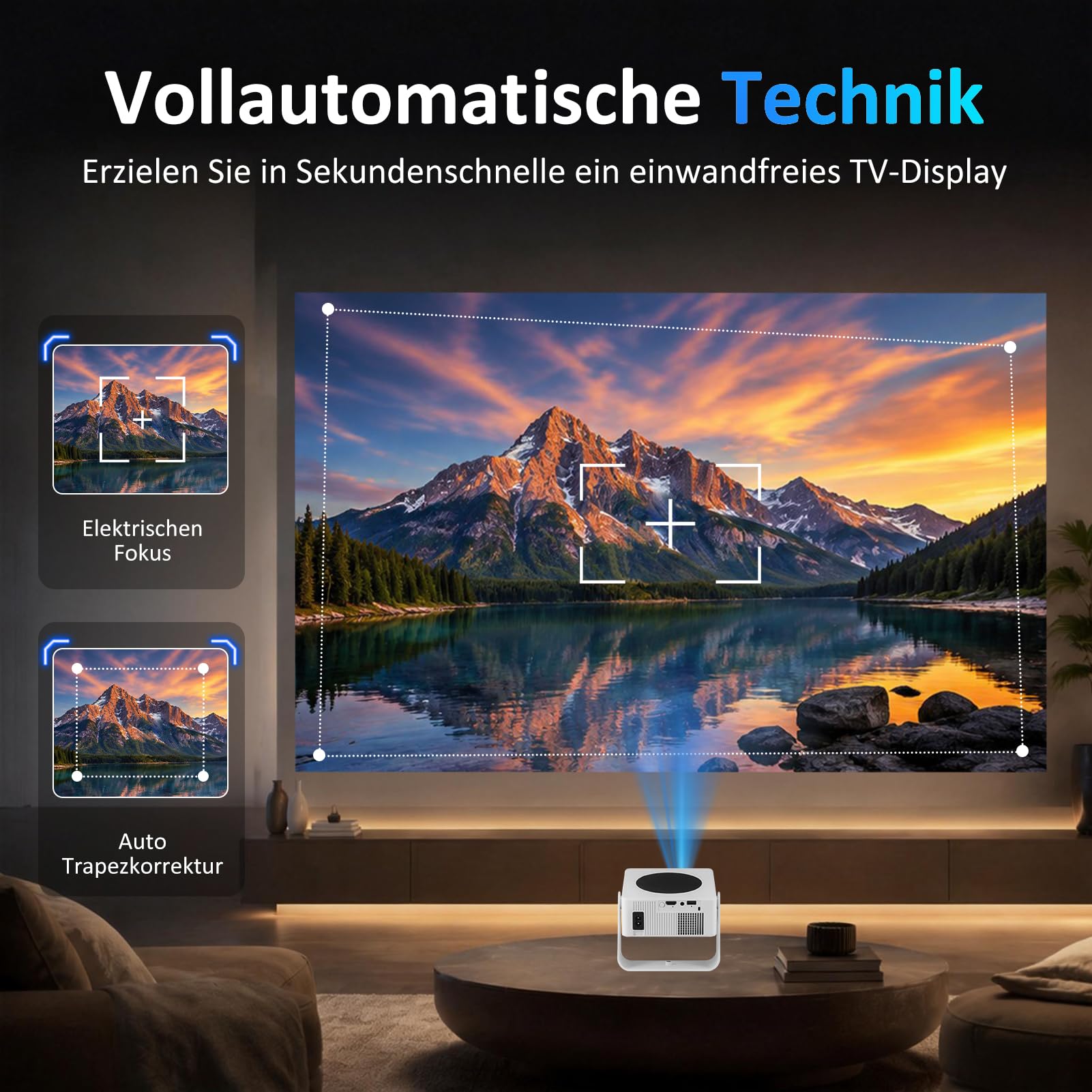Mini proiettore intelligente, app integrata, Android 13, Full HD 1080P, supporta la decodifica 4K, correzione trapezoidale automatica, WiFi Bluetooth, proiettore portatile con supporto girevole per