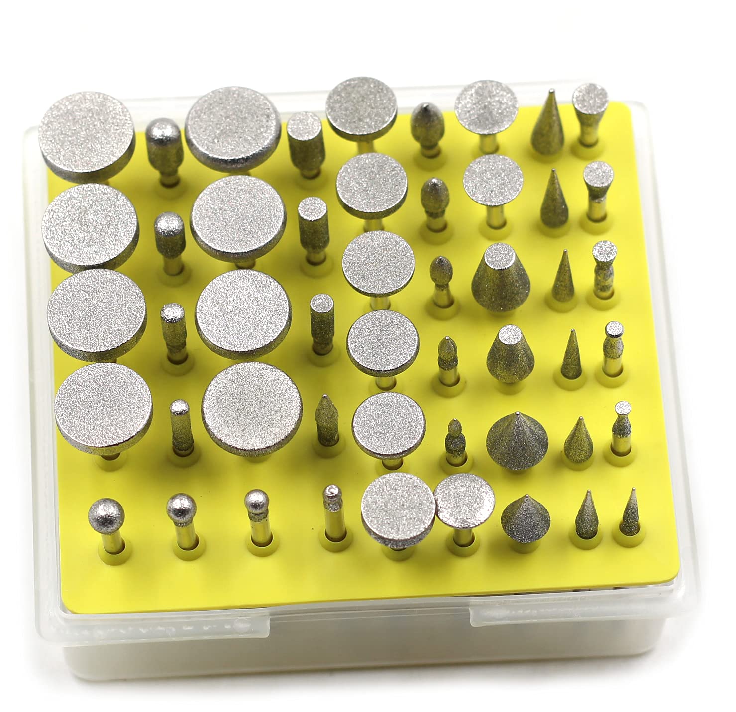 50pcs 1/8'' Shank Diamond Rotary Grinding Bit Jewelry Lapidary Burr Set Polishing Buffing Bits Compatible with Most Rotary Tool Accessories Attachment