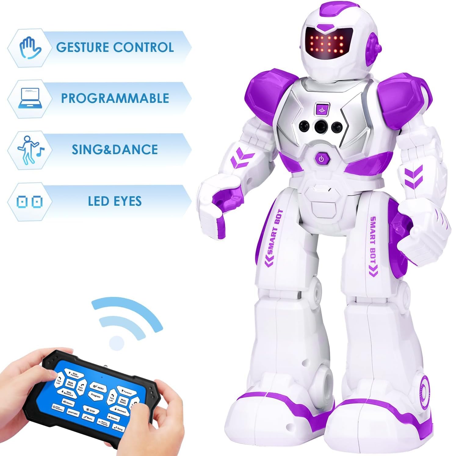 KingsDragon Robots Toy for Kids, RC Gesture Sensing Toy, Interactive Walking Singing Dancing Robot Birthday Presents for Boys Girls Age 6 7 8 9 Years Old,Purple
