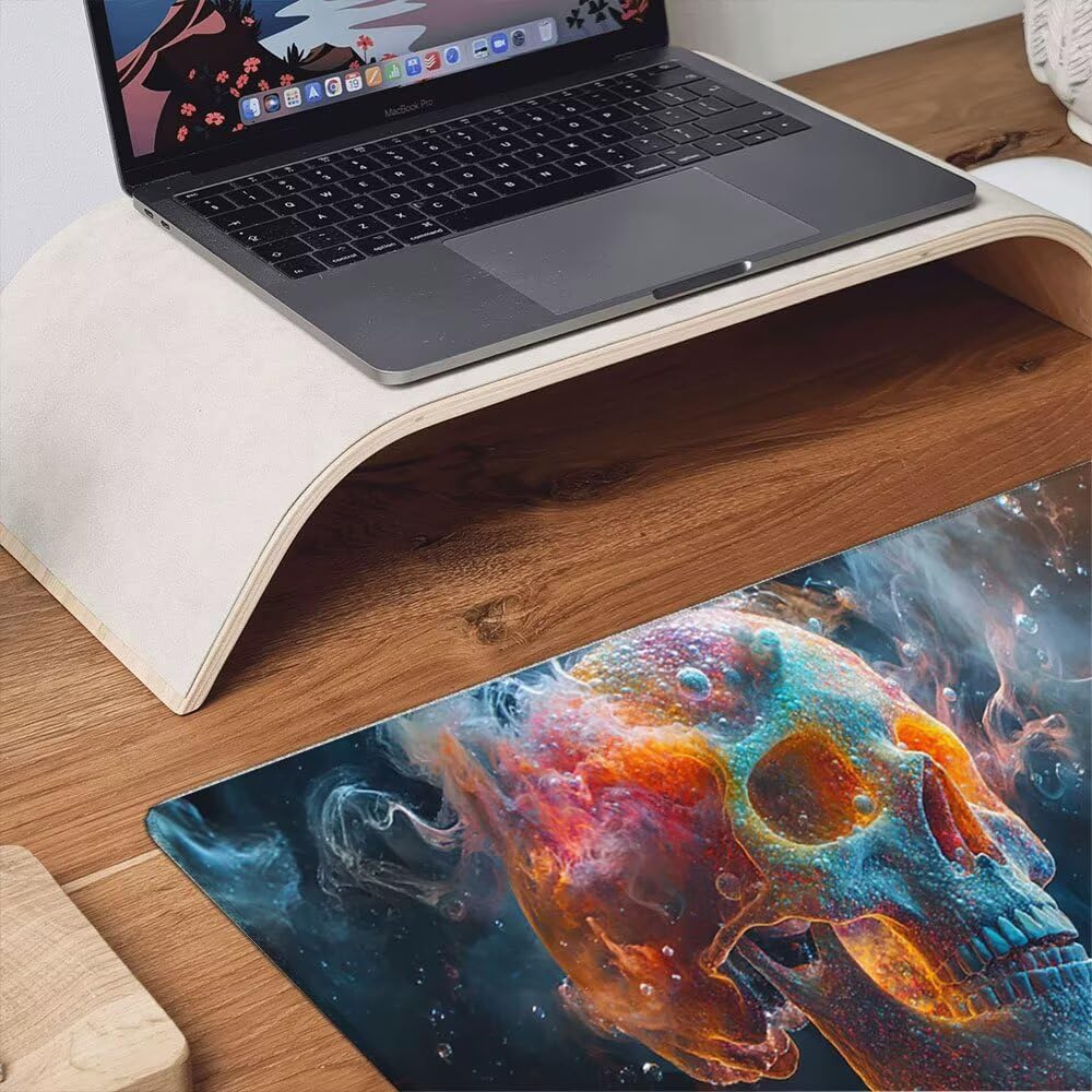 Duża podkładka pod mysz do gier XXL 1200 x 600 x 3 mm ze zszytymi krawędziami, trwała antypoślizgowa podstawa z naturalnej gumy, zmywalna podkładka na klawiaturę, gry, dom biuro, abstrakcyjny szkielet