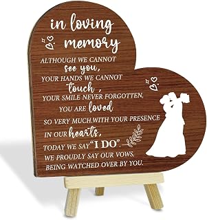 In Loving Memory Wedding Sign Heart Wood Desk Signs for Wed Signage Engagement Table Decorations Wooden Plaque Signs with Wood Stand Memory Table Sign for Wedding Gifts Anniversaries Reunions L910