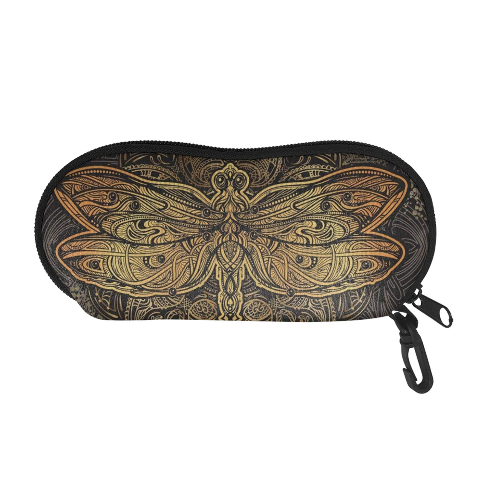 SEANATIVE Hard Shell Sunglasses Case for Eyeglasses Glasses Goggless with Hook Spectacle Box Vintage Dragonfly Print