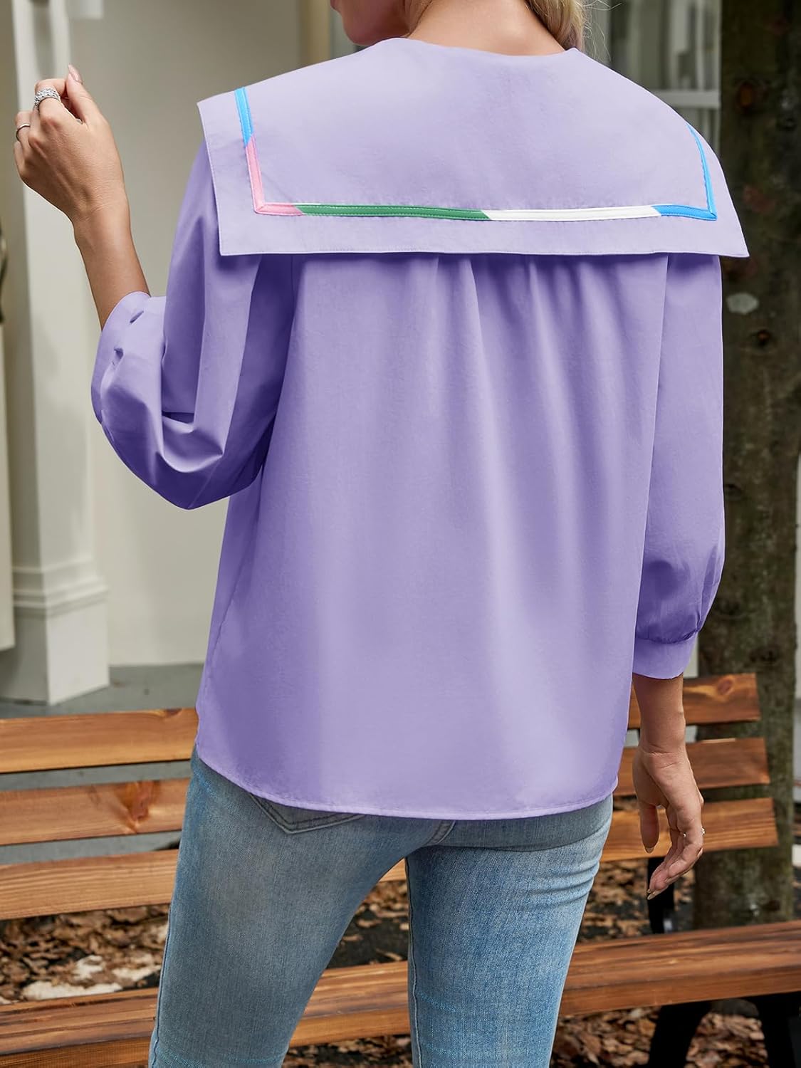 Cicy Bell Womens Button Down Shirts Trendy Casual 3/4 Lantern Sleeve Blouse Square Neck Collared Tops - Image 5