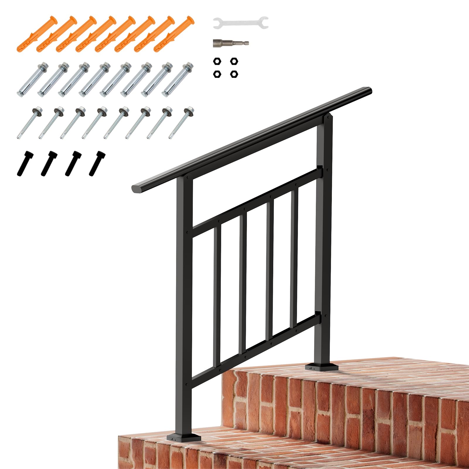 INMOZATA Hand Rails for Outdoor Steps, 1~2 Steps Handrails for Outdoor Steps, Carbon Steel Support Outdoor Grab Rails for Outside Steps Garden/Porch/Deck Exterior Hand Rails