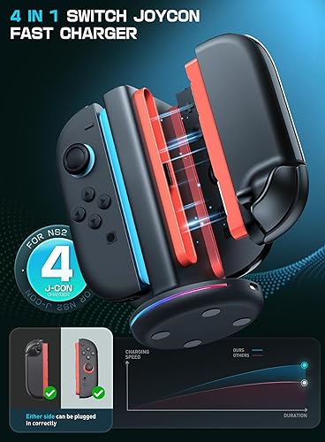 Miniatura 4 de SUPCASE Base de carga para Nintendo Switch 2 Joy Con, soporta carga de doble cara 9 modos de luz controlador magnético estación de soporte de carga