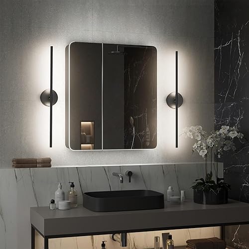 Miniatura 5 de Barra de luz moderna para tocador de baño, 28 pulgadas, 5000 K, color negro, LED, lámpara de iluminación de tocador con cable, rotación de 360