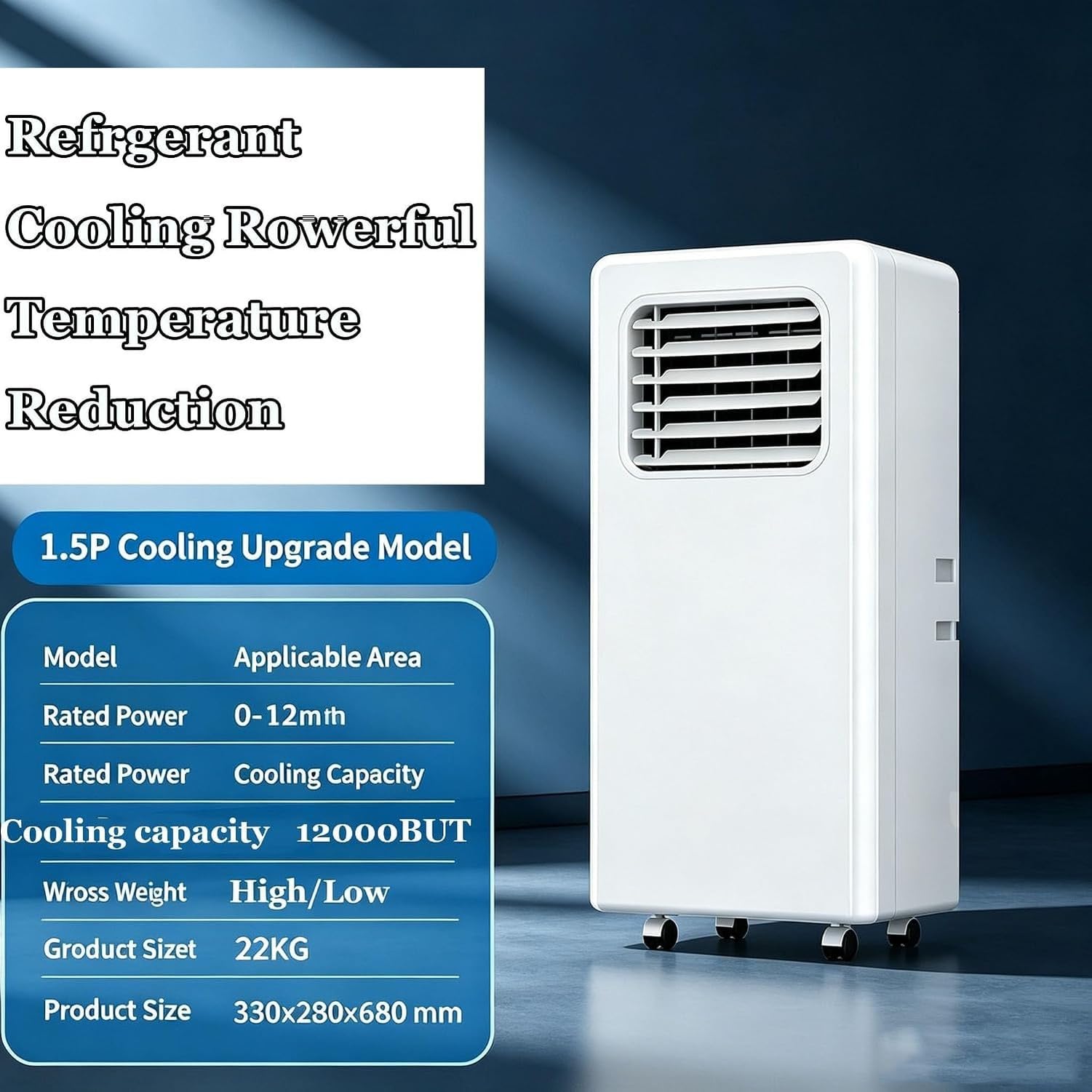 Aire Acondicionado Portátil Sin Unidad Exterior 12000 BTU, Climatizador Silencioso sobre Ruedas con Mando a Distancia para Oficina, Refrigeración y Deshumidific, 12000btu