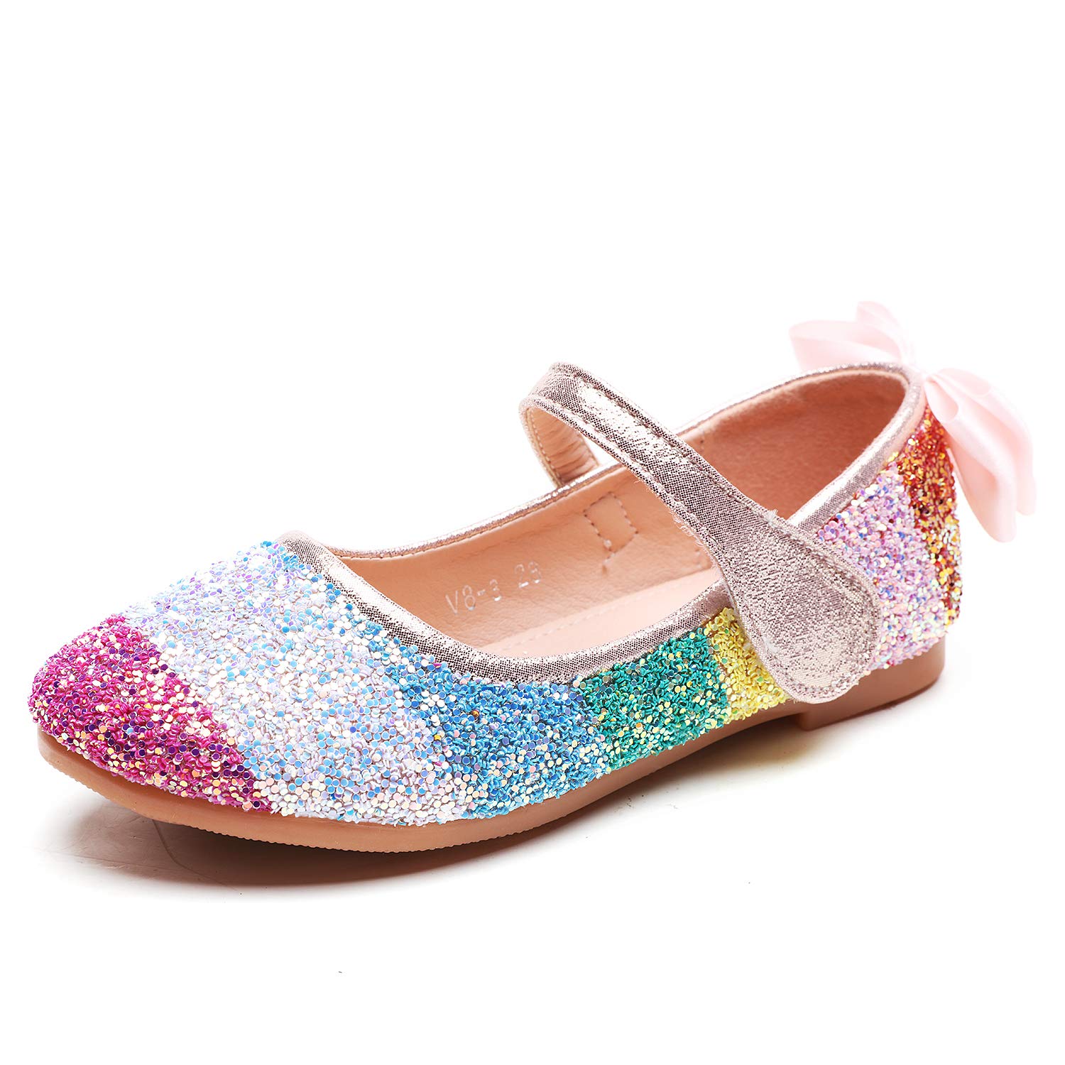 Girl's Rainbow Glitter Ballet Flats Princess Mary Jane Dress Shoes