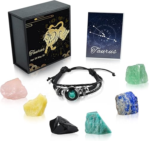 Nicetage Ideas de regalo de cristales curativos de Tauro, 12 signos del zodiaco, cristales curativos naturales con caja de horóscopo, 6 piedras de Nicetage Ideas de regalo de cristales curativos de Tauro, 12 signos del zodiaco, cristales curativos naturales con caja de horóscopo, 6 piedras de