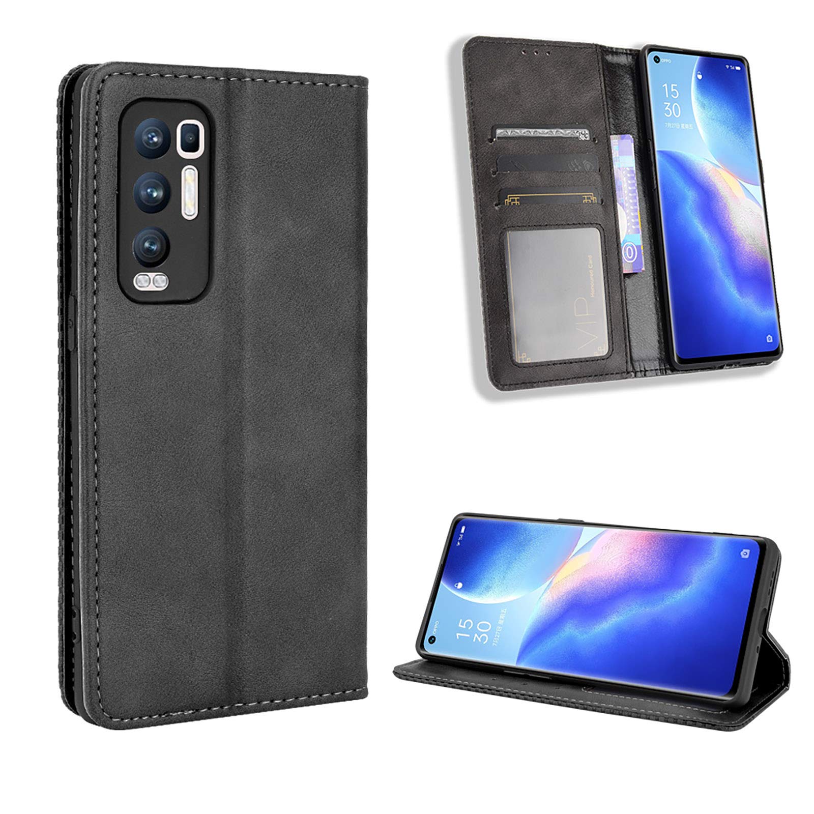Neinei Cover Portafoglio Per OPPO Find X3 Neo - Custodia Flip Folio Con Slot Per Carte, Supporto, Chiusura Magnetica E Tasca Porta Contanti - Marrone