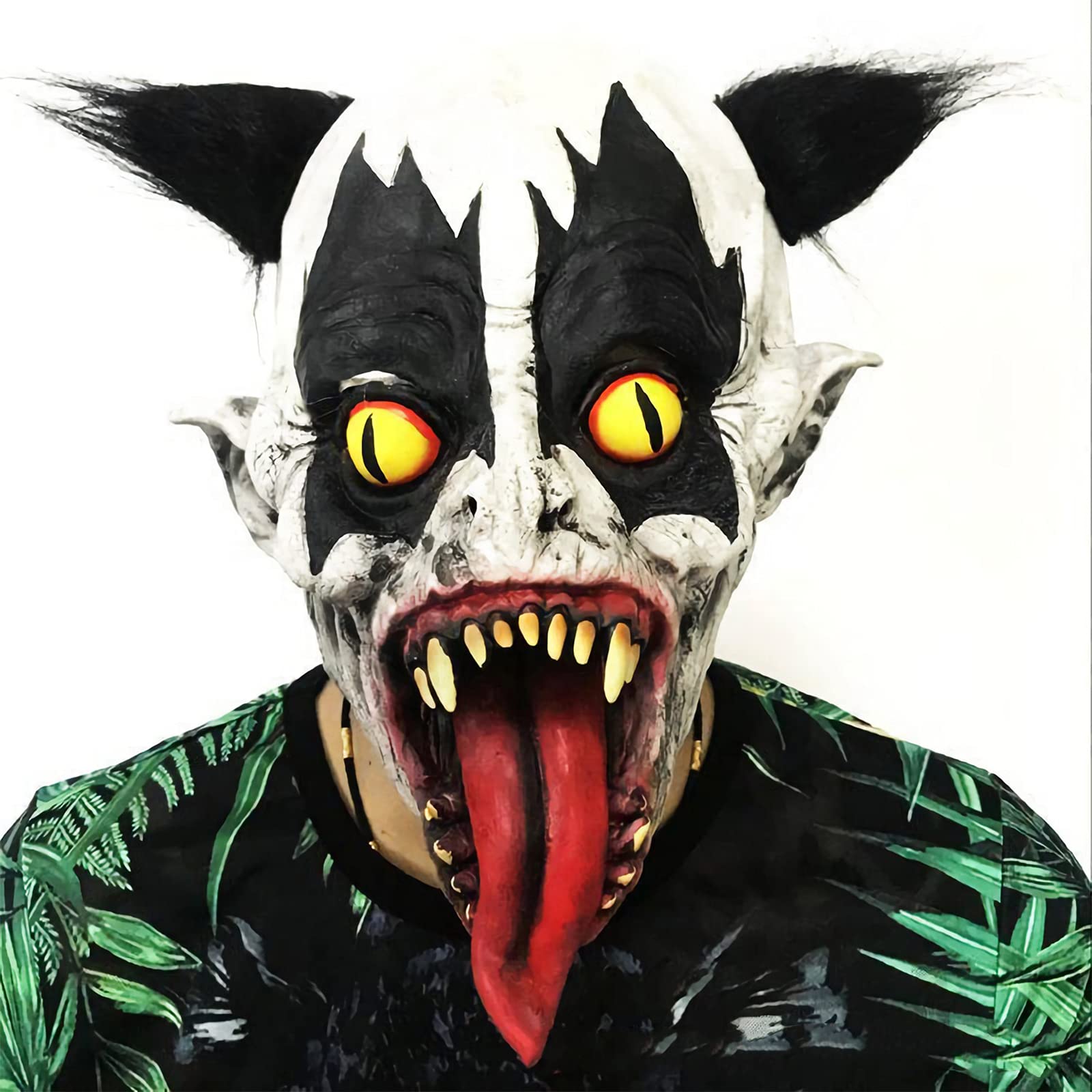 ITODA Halloween Scary Face Mask Horror Devil Grimaces Bat Clown Cosplay Mask Zombie Masks Latex Wizard Masks with Wig Halloween Carnival Haunted House Parties Supply for Adults
