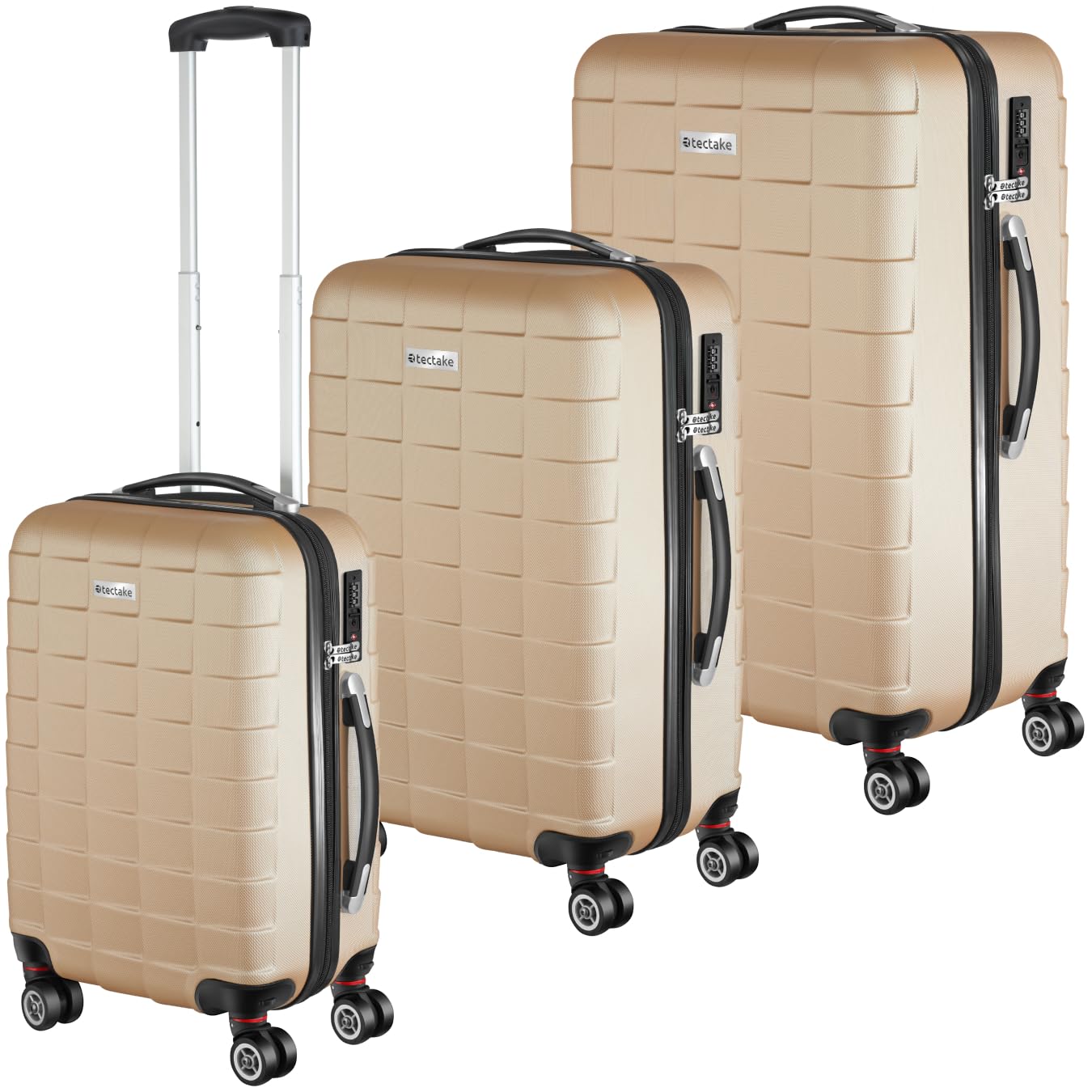 TecTake® Set de Valises 3 Tailles - Grande, Cabine et Petite - Sacs ABS avec Roulettes 360°, Cadenas et Poignée...