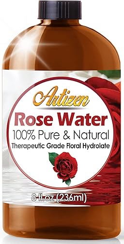 Aceite esencial de agua de rosas Artizen de 8 onzas (100% puro y natural  sin diluir) de grado terapéutico, botella enorme de 8 onzas, perfecto para