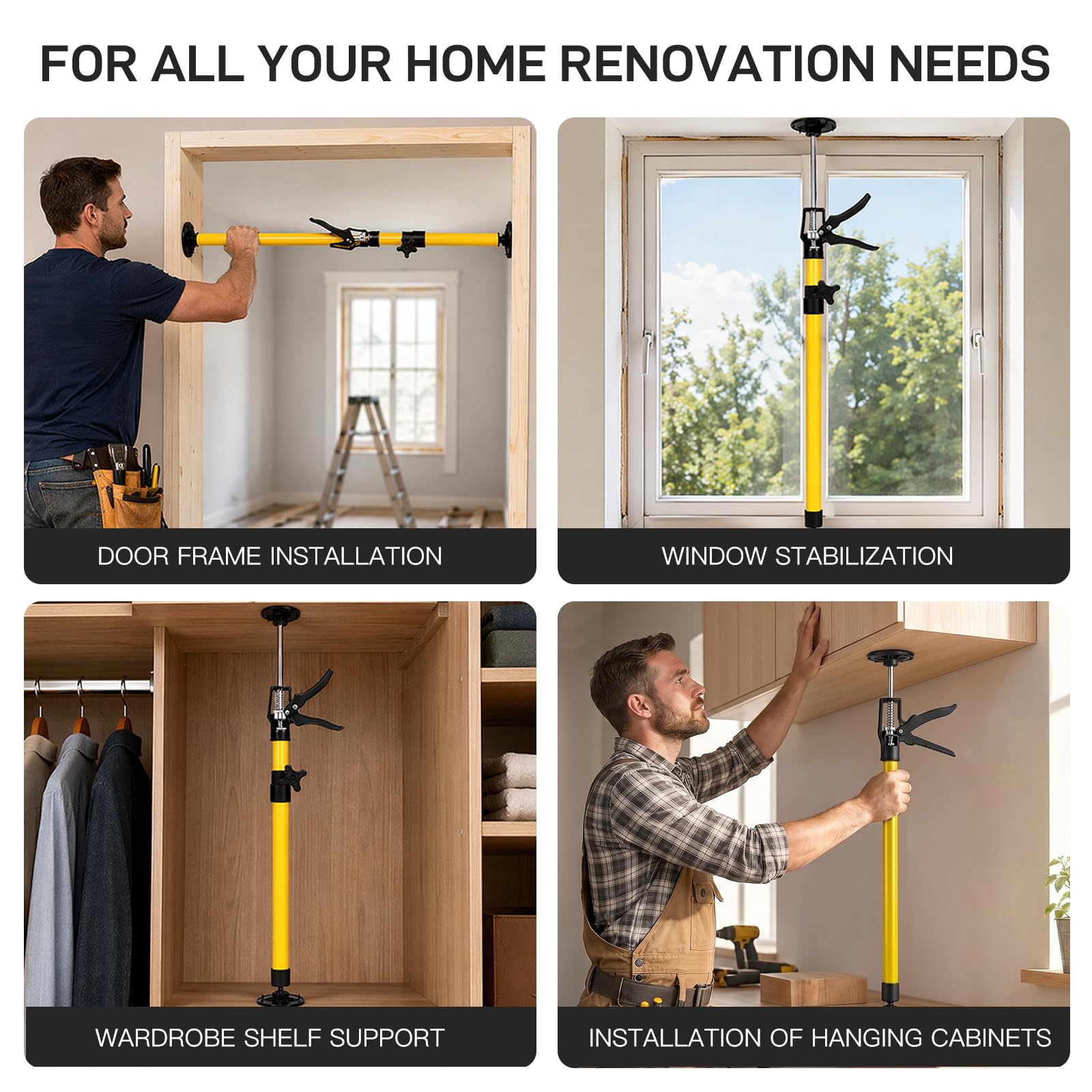 2 Stück Deckenstütze, Montagestütze bis 50kg Tragkraft, Teleskopstützen Höhenverstellbar 50-110cm und bis 45°, Einhandstütze aus Stahl, Tragkraft Zargenspanner für Türzargen, Schränke und Decken
