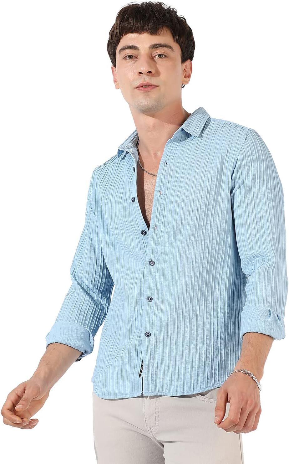 Campus Sutra Men's Cotton Blend Shirt Regular Fit Everyday Regular Fit Short Sleeve Shirt with Improved Elastic Comfort Fit for Everyday Wear