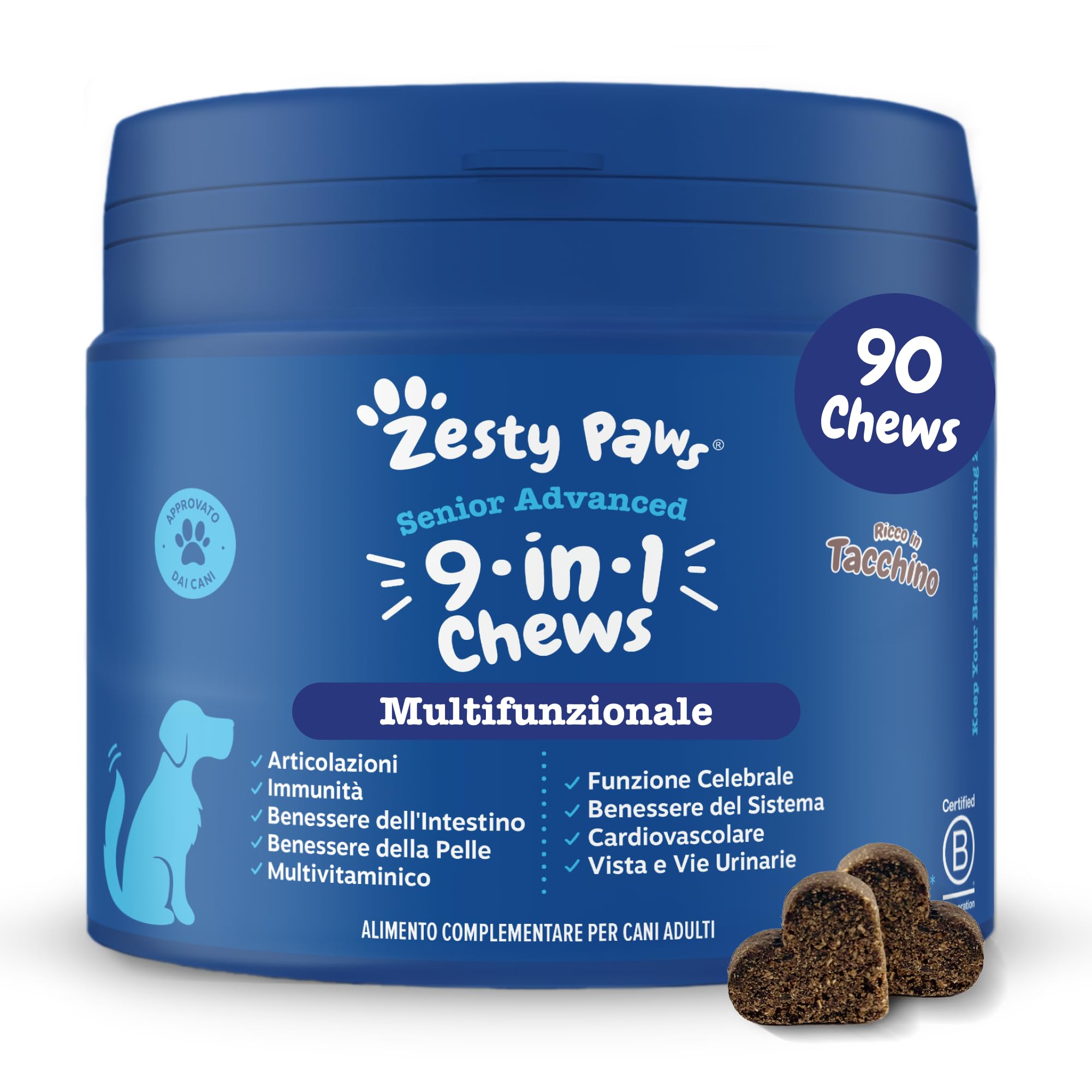 Zesty Paws 9-in-1 Senior Multivitamin – Supports Joints, Vision, Heart and Cognitive Function – Immune System and Urinary Tract Support – With Biotin and Vitamins A, B 3, B5, B6, B9, C – 90 Bocconcini