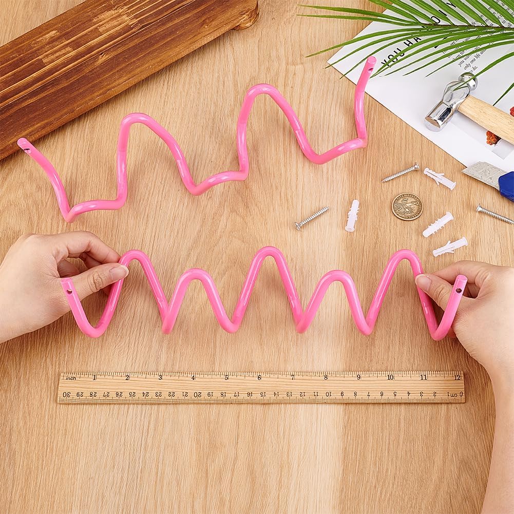 AHANDMAKER Heavy Duty Iron Wall Mounted Coat Rack Creative Pink Wave Shaped Wall Hooks for Coat Hat Bag Umbrella Storage in Bedroom Living Room Bathroom Entryway