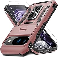 Vista 46 de DEERLAMN Funda para Google Pixel 8a con cubierta deslizante para cámara + protector de pantalla (1 paquete), soporte giratorio con anillo de grado