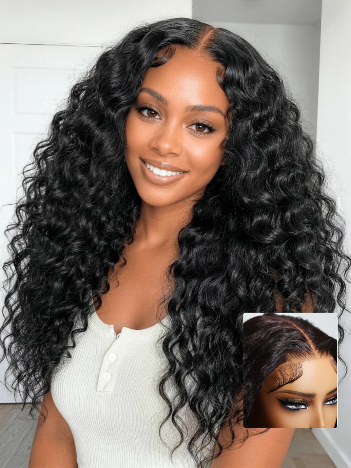 Nadula Bye Bye Knots No Slip Wig Water Wave Glueless Drawstring Wig Human Hair with Flexible Mesh Cap Fits All Head, Pre Cut 7x5 HD Bye-Bye Slip Lace Front Wet