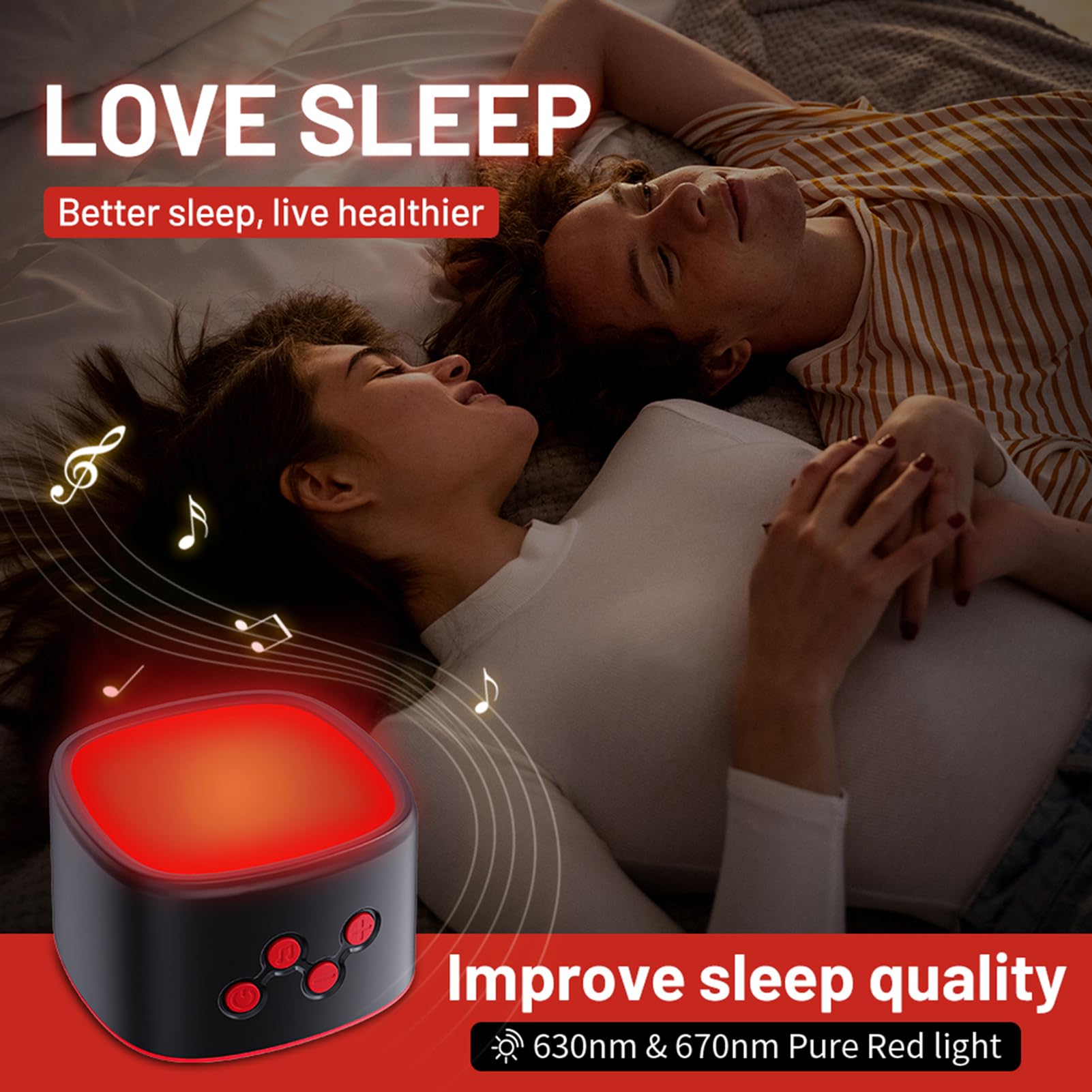 BRRNOO Macchina per Dormire con Rumore Bianco e Luce Rossa, luminosità e Volume Regolabili con 8 Suoni della, per Camera Letto, Casa, Ufficio, Meditazione, Relax (BLACK)