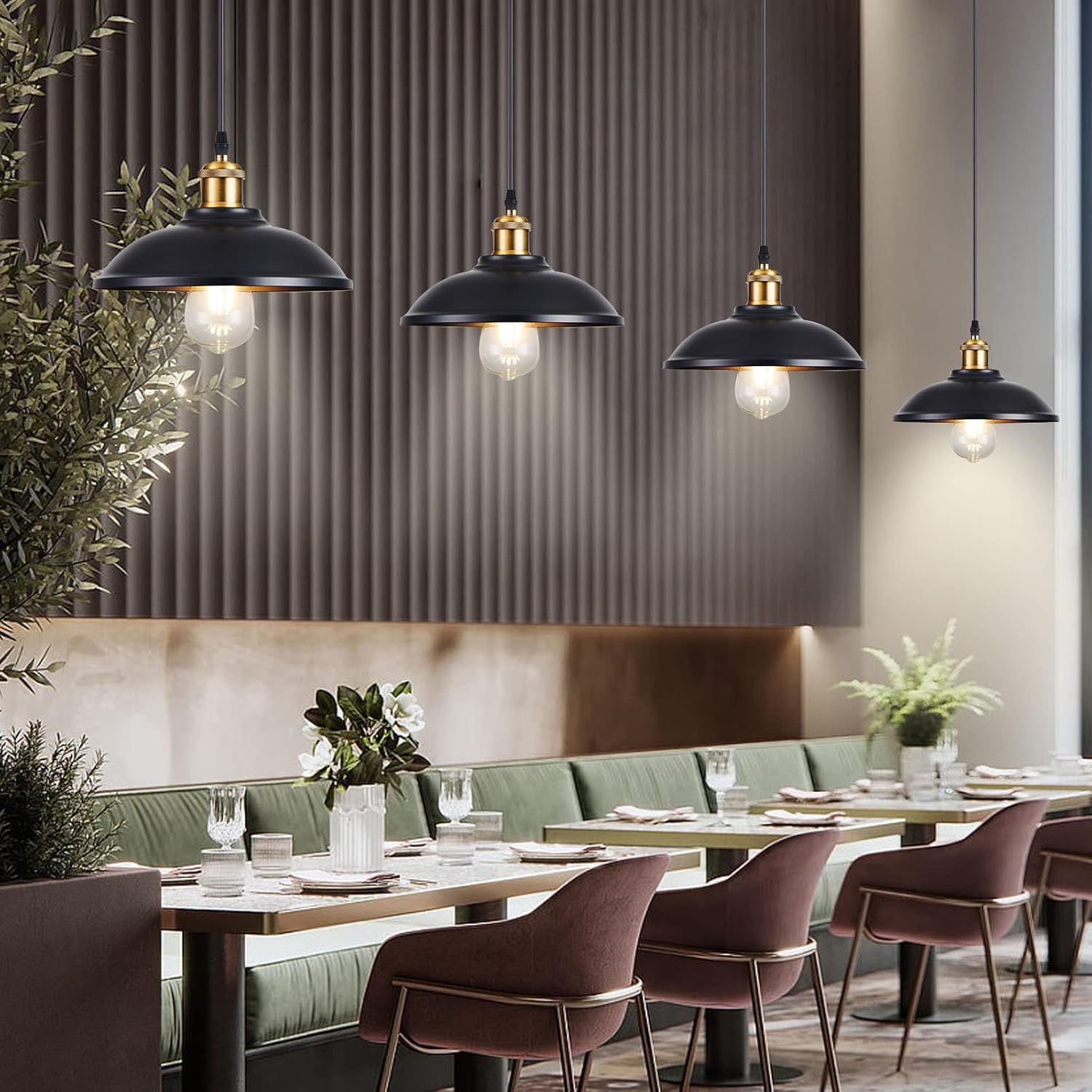 OmiSun Industrial Pendant Light Fixture, 2 Pack Vintage Hanging Pendant Lights E26 E27 Base, Retro Black Pendant Lighting, Hanging Ceiling Lamp for Kitchen Island Farmhouse Living Room Dining Room - - 