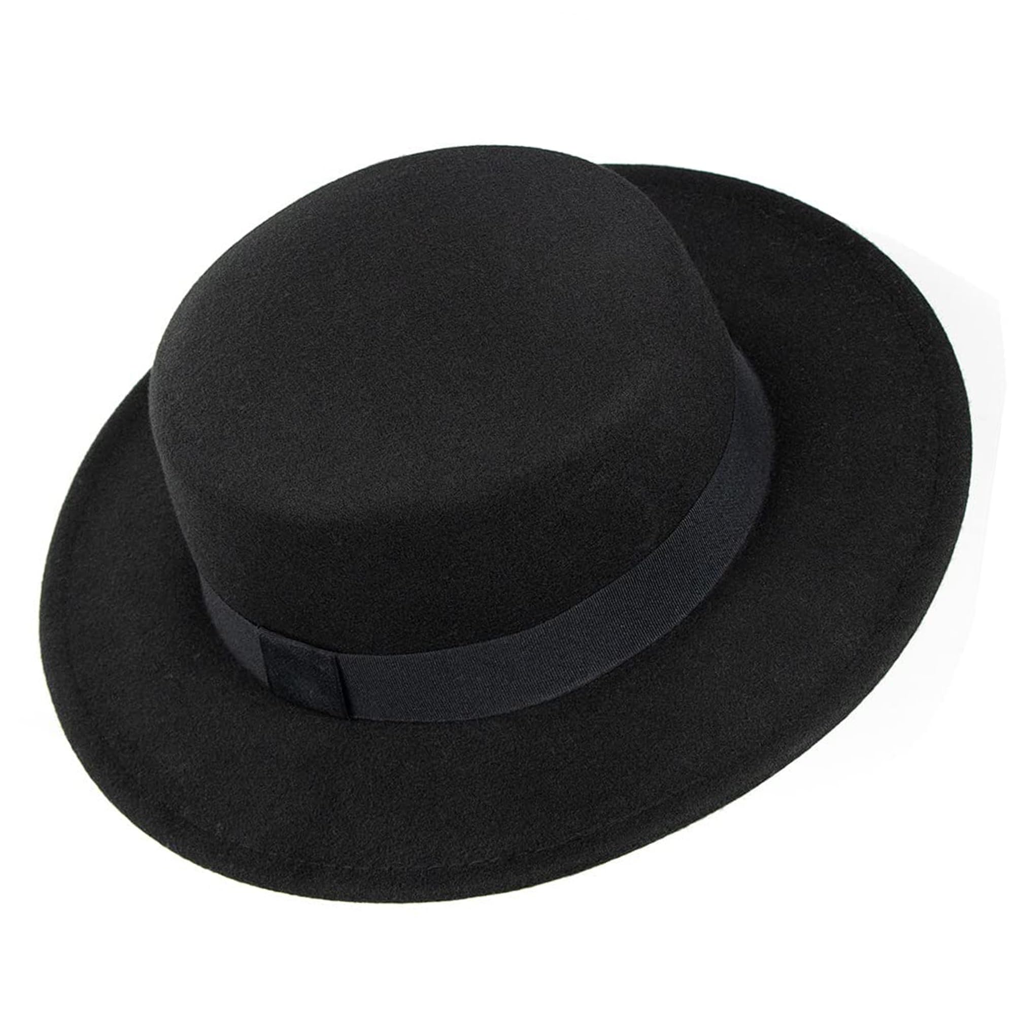 Wide-Brim-Felt-Panama-Fedora-Hat with Flat-Top-Pork-Pie Cap for Women Men (Size:M)