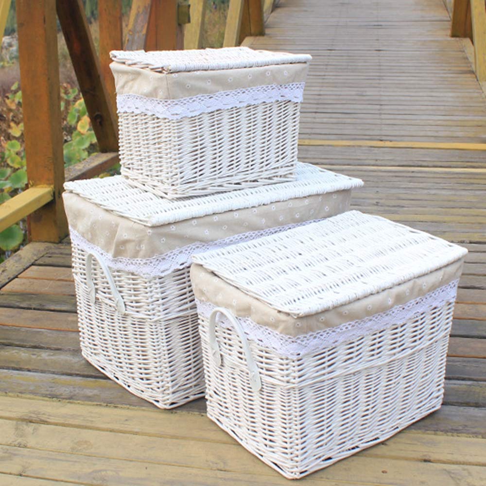 Boîte de rangement vêtements en rotin tressé avec couvercle protecteur