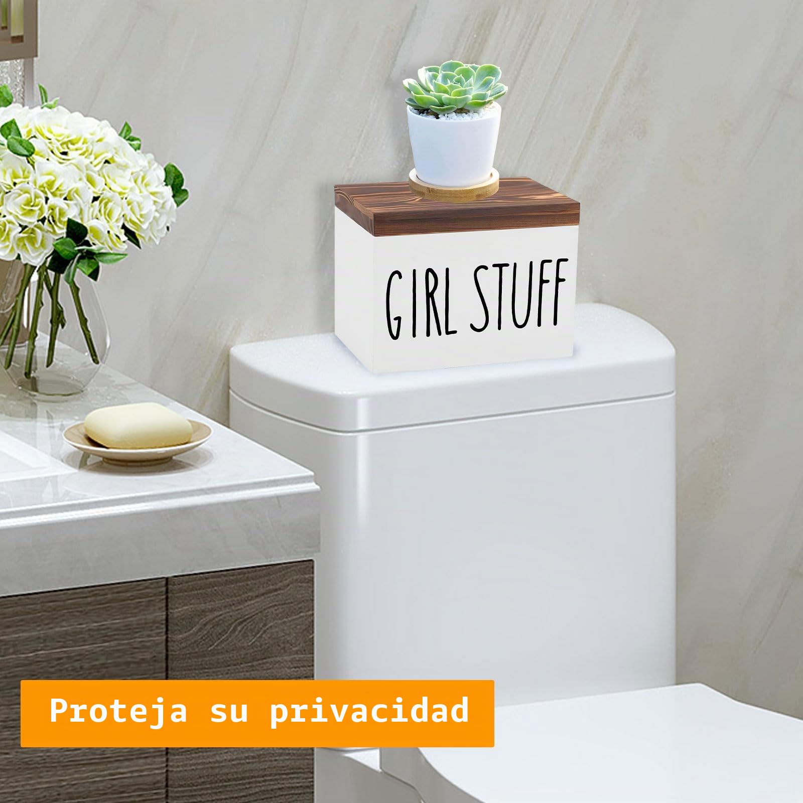Binden Aufbewahrung Badezimmer 2 Fächer Tamponhalter für Badezimmer Hygieneartikel, Holz Aufbewahrungsbox für Damen (Weiß)
