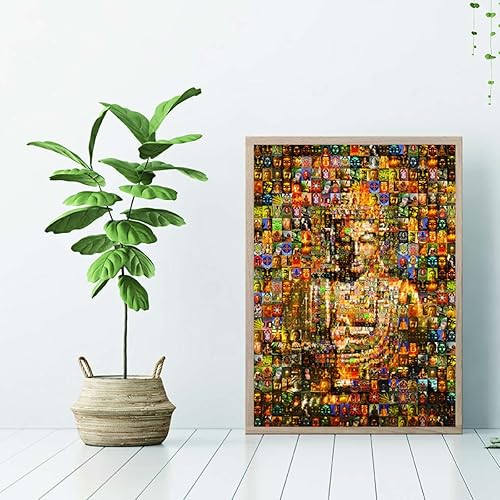 Miniatura 3 de Lienzo decorativo para pared, diseño retro de Buda zen, imagen religiosa, decoración de pared dorada para el hogar (24 x 36 pulgadas (23.6 x 35.4