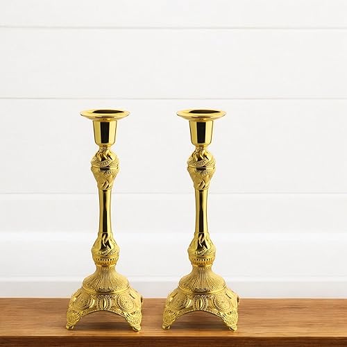 Miniatura 7 de Alisveristime Juego de 2 candelabros decorativos de tamaño mediano para decoración elegante del hogar (dorado y plateado)