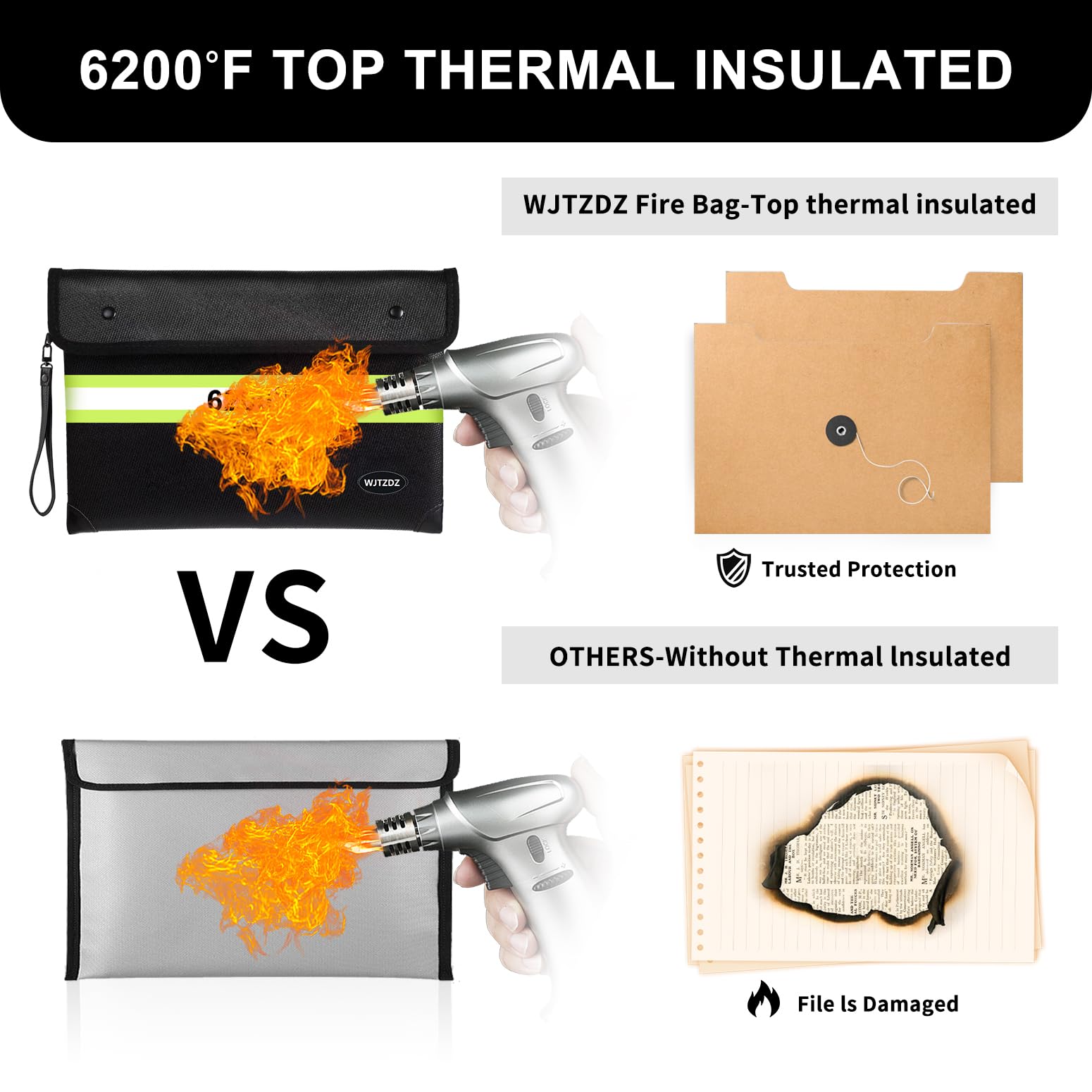 6500°F Upgraded Fireproof Money Bag,10 Layers of Heat Insulated Materials,Fire Proof Box with Waterproof Zipper/Reflective Strip,Document Bag with Handle for Cash,Important Documents - Image 6