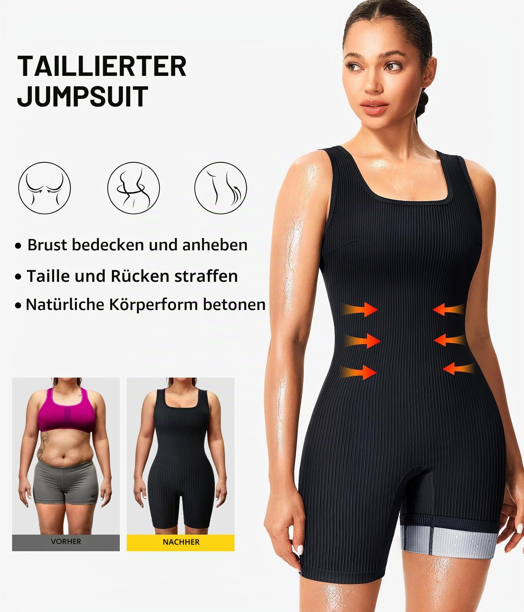Gotoly Schwitzanzug Damen Sauna Schweiß Anzug Abnehmen Ganzkörper Jumpsuit Saunaanzug Taillentrainer Schwitzeffekt Thermo Waist Trainer für Gym, Yoga, Laufen, Fitness