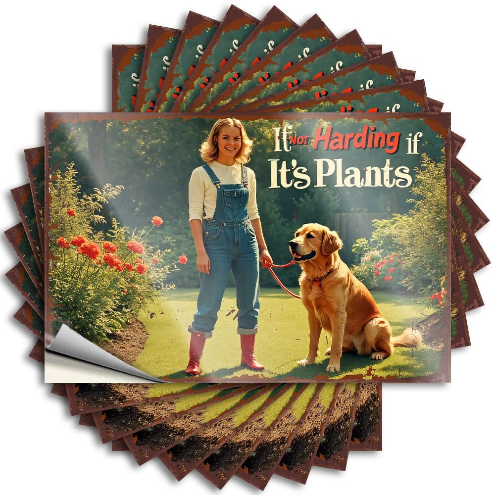 Decal Bumper Cozy Woman in Overalls with Dog in Garden. for Adult - Retro Easy Peel Removable(6X9CM)