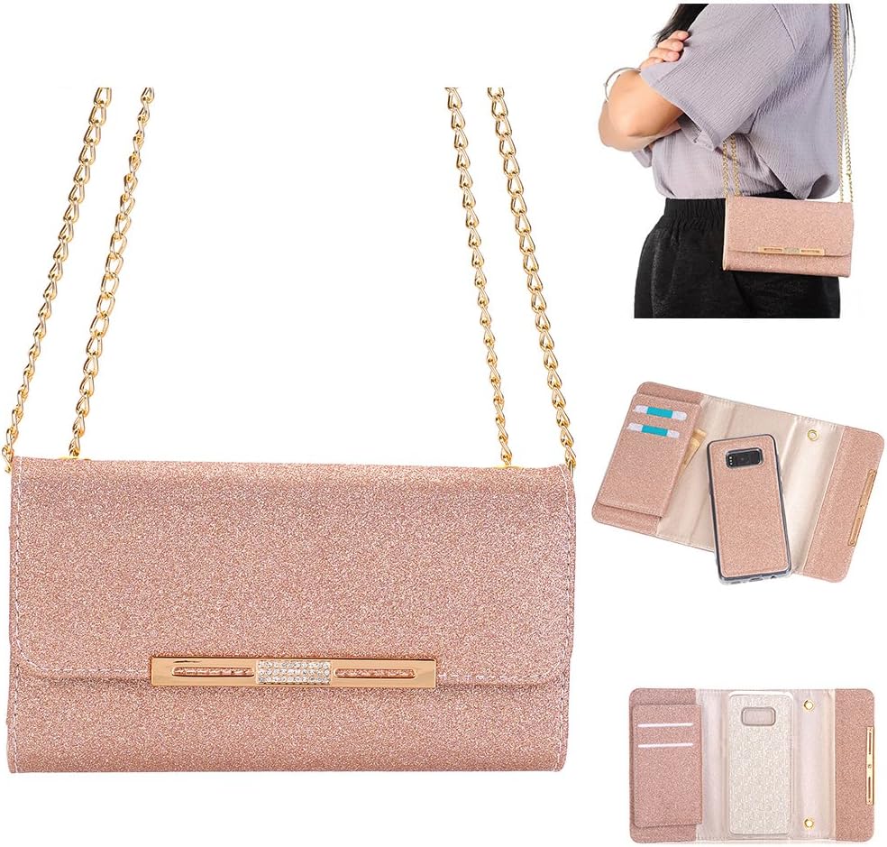 For Samsung Galaxy S8 Plus Case, Bling Luxury Crystal Diamond Wallet Samsung Cases Cover, with Credit Card Cash Slots Shoulder Strap Clutch Bag For Samsung Galaxy S8 Plus(Galaxy S8 Plus, Pink)