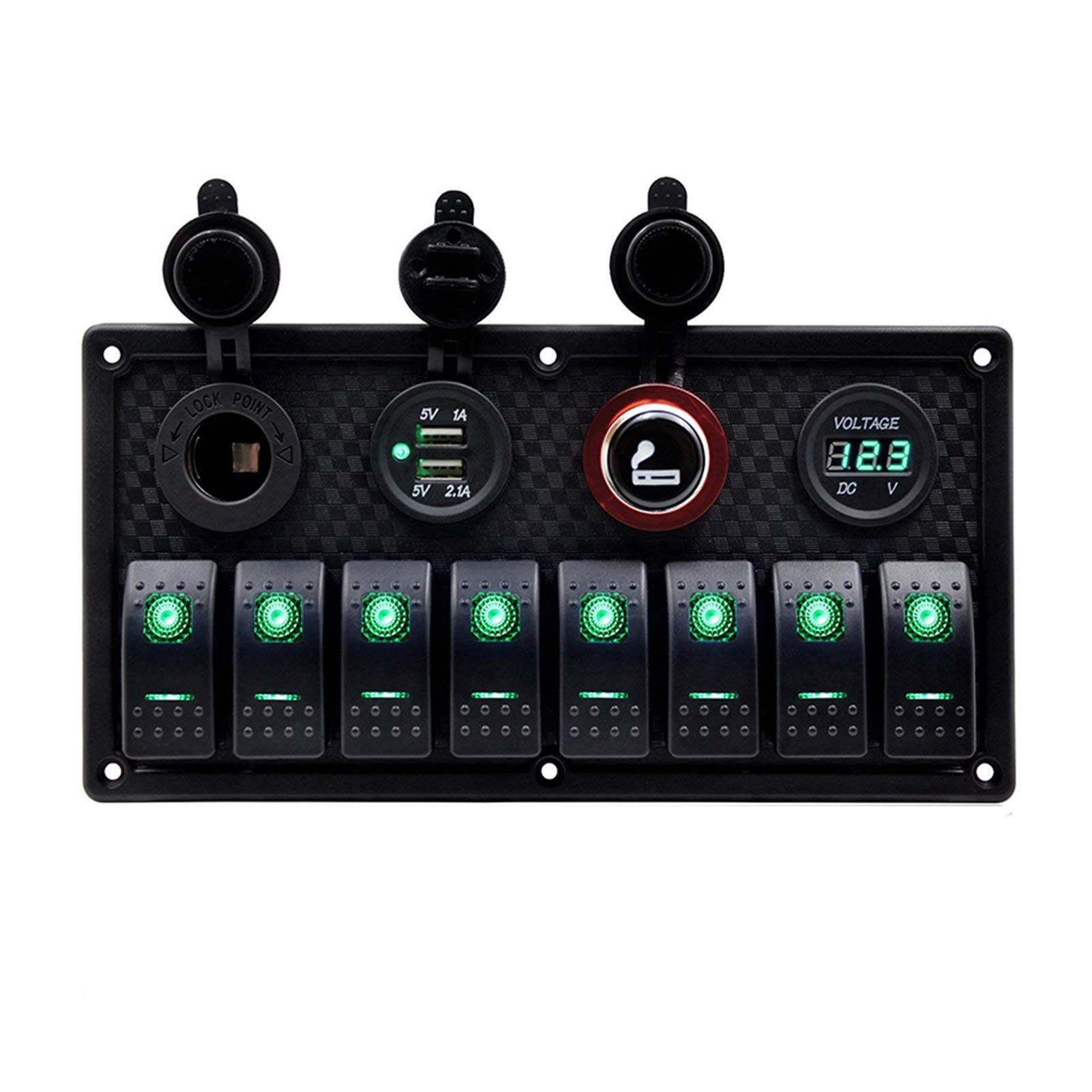 Przełącznik kołyskowy 8-punktowy Panel 12~24V Podwójne gniazdo zasilania USB Woltomierz Wyłącznik obwodu, do łodzi, samochodów ciężarowych i