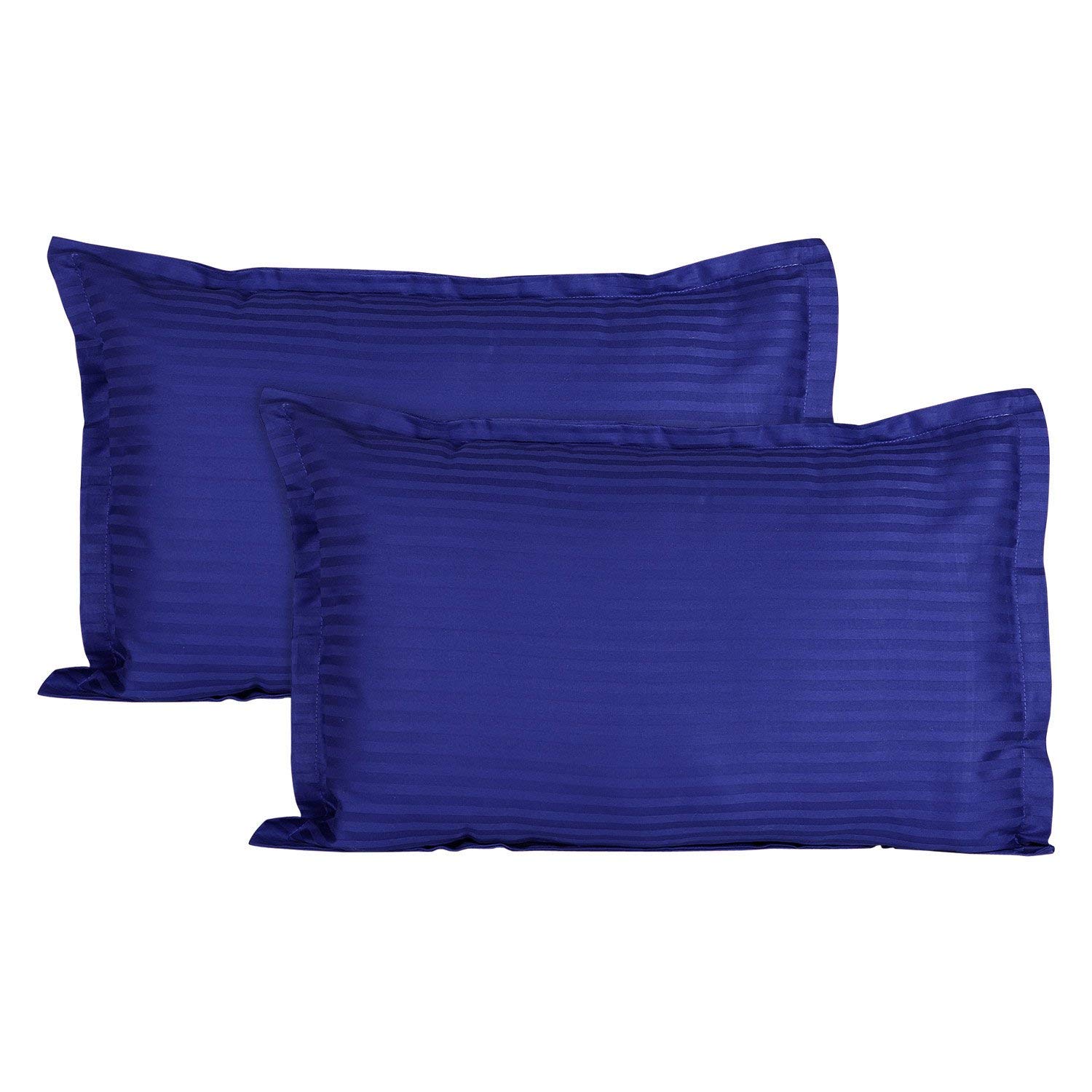 BS EXPORTS Premium Cotton Standard Size Pillow Cover Luxurious 210 Thread Count Sateen Striped Pillowcases Combo Pack of 2 Piece - 18 * 27 Inches (Royal Blue)