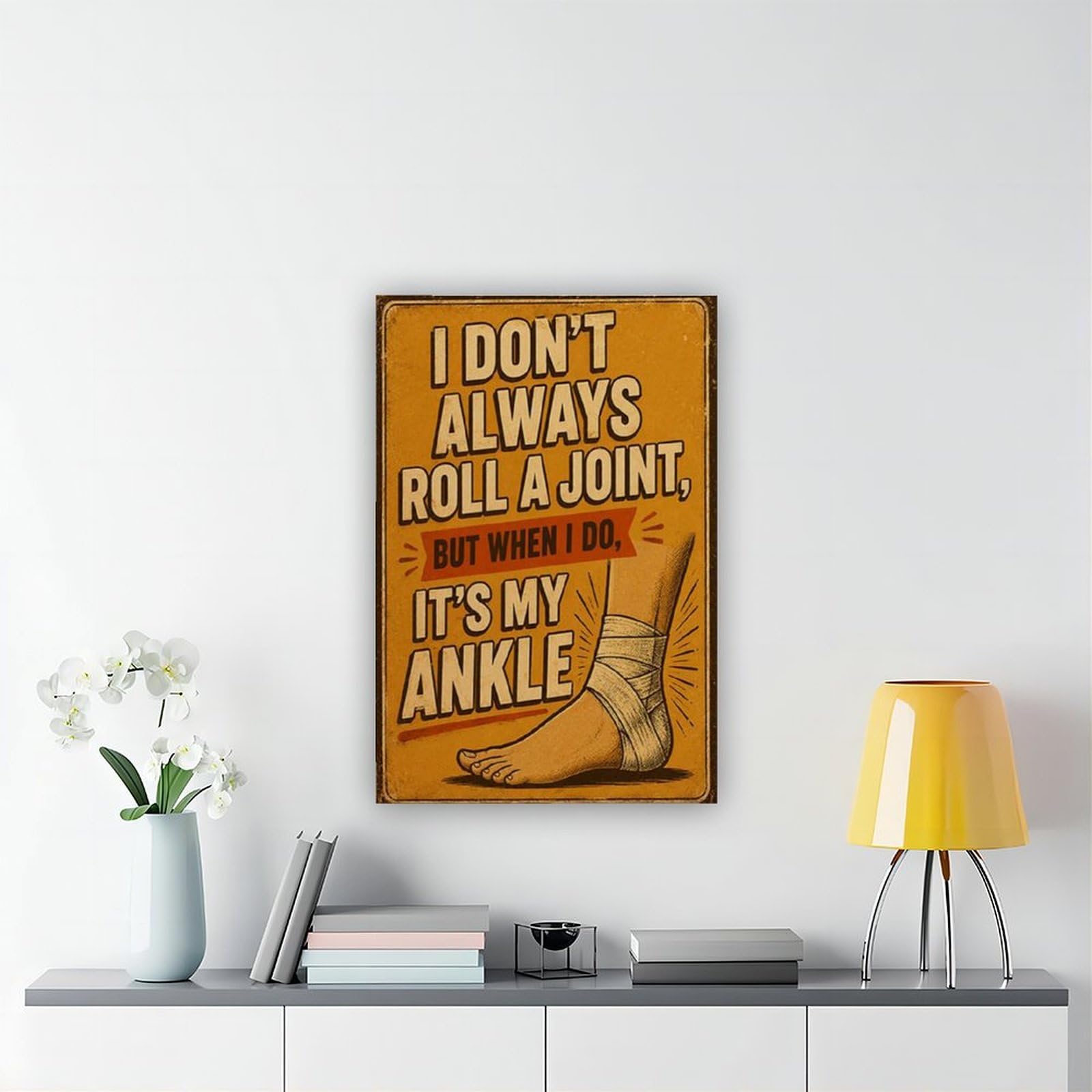 Poster su tela a tema lesioni satiriche, divertente poster con frattura alla caviglia, decorazione per camera da letto, ufficio, stanza, regalo, 40,6 cm di lunghezza x 61 cm di larghezza