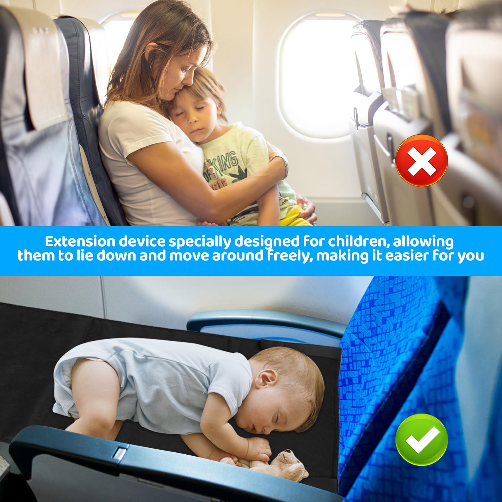 Poggiapiedi Aereo Lettino Bambini, Estensione Sedile per Bambino, Letto Portatile Viaggi Brevi 79x44 cm