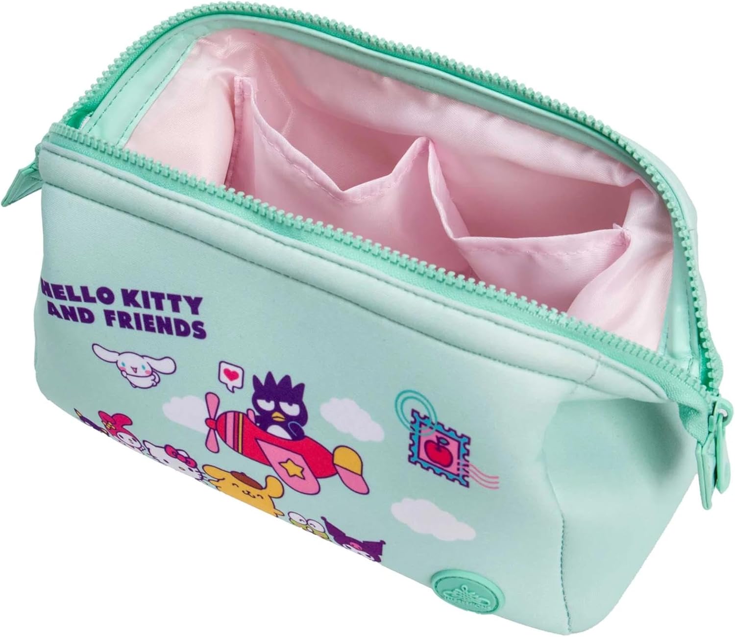 Impressions Vanity Hello Kitty and Friends Vacay Cosmetic Pouch for Women, Vacation Print Artwork Travel Makeup Bag Organizer with 2 Inner Pocket, Metal Zipper Faux Leather Handheld Purse (MInt) - Image 2