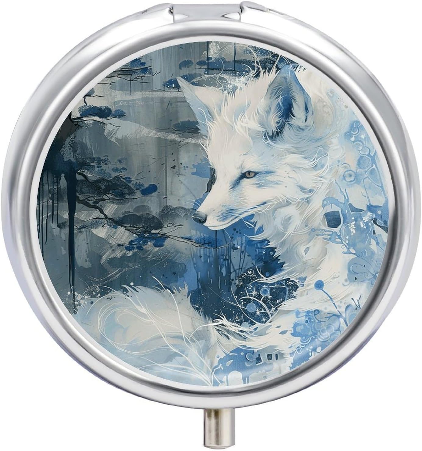 Anime White Fox Pill Box Mini Pill Case Pocket Pill Case for Men Travel Pill Box Cute Pill Organizer 3 Compartment Medicine Pill Organizer Pill Container Pill Holder