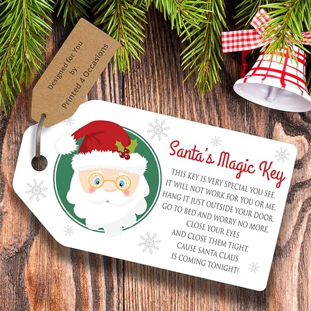 Santas Magic Key Labels Tags for Funny Christmas Kids Activity and Schools, DIY Xmas Stocking fillers Santa's Key 250gsm (25)
