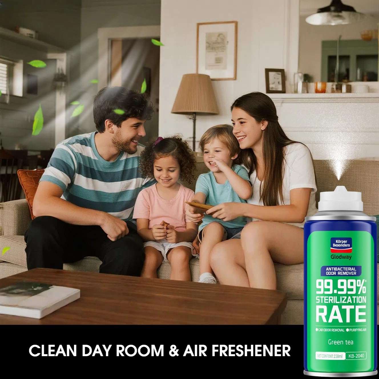 Glodway Air Refresher,Odor Eliminator Remover Spray,Odor Remover,Green Tea Long-Lasting Scent For Home,Couch,Mattress,Furniture, bathroom,Fabrics & Trash,6 Ounce,4 pack